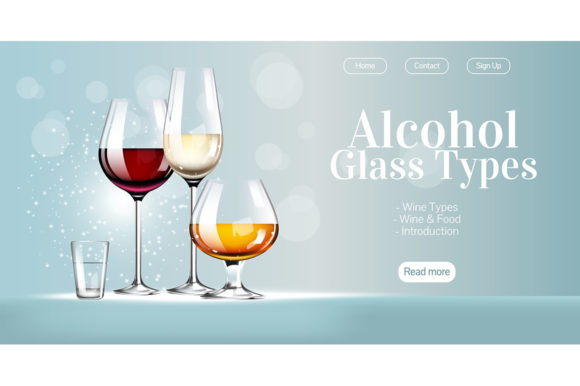 Alcohol Glass Types Realistic Vector Grafica Modelli di Landing Page Di TheImg