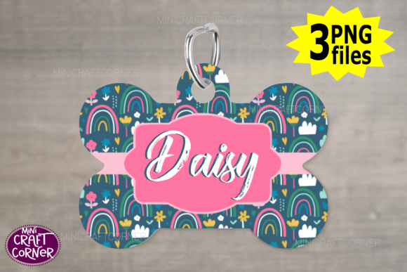 Sublimation Navy Pink Rainbow Dog Tag Graphic Illustrations By Mini Craft Corner