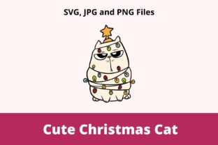 Cute Christmas Cat Clipart Gráfico Ilustrações para Impressão Por Paper Clouds Studio 1
