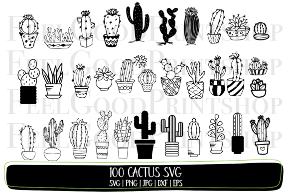 100 Cactus SVG Bundle Succulent SVG Gráfico Manualidades Por FeelGoodPrintshop