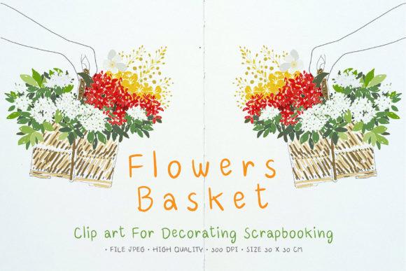 Flowers Basket for Scrapbooking Graphic Illustrations By Hanatist Studio