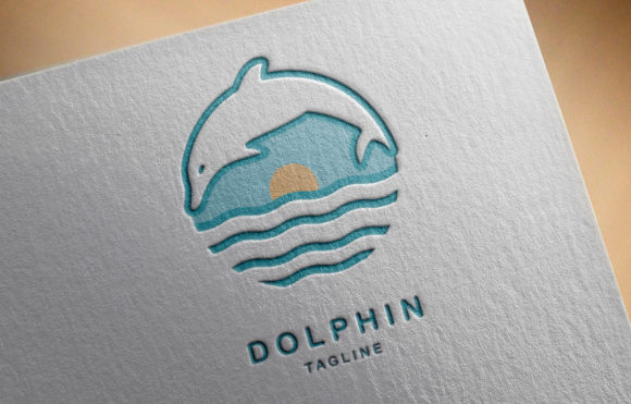 Dolphin Line Art Logo Circular Shape Graphic Logos By kidsidestudio