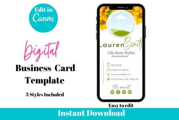 Digital Business Card Template,sunflower Graphic Websites By Dragonfly Printables