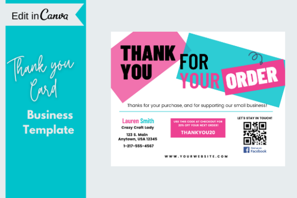 Business Thank You Card, CANVA Template Graphic Print Templates By Dragonfly Printables