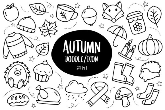 Autumn Icon Set Doodle Style. Gráfico Ilustraciones Imprimibles Por khanisorn
