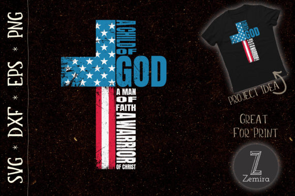 Faith Cross American Flag Christ Jesus Graphic T-shirt Designs By Zemira