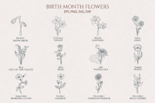 Hand Drawn Birth Month Flower Collection Afbeelding Afdrukbare Illustraties Door Kirill's Workshop 1