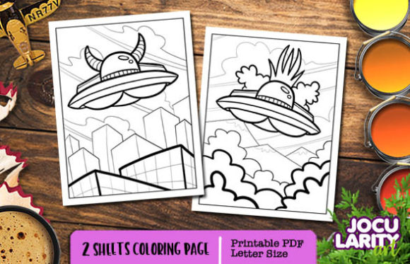 Funny Flying UFO Coloring Page Graphic Coloring Pages & Books Kids By JocularityArt