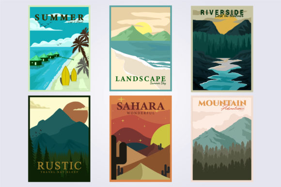 Set Bundle National Park Tourism Vintage Graphic Illustrations By Lodzrov