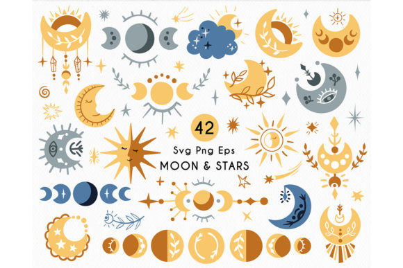 Celestial Boho Moon Stars Bundle Graphic Illustrations By MySpaceGarden