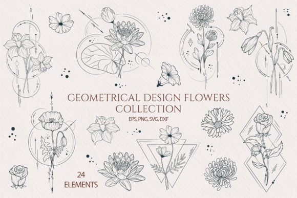 Geometrical Design Birth Month Flowers Grafik Druckbare Illustrationen Von Kirill's Workshop