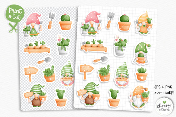 Cactus Gnome Stickers, Planner Stickers, Illustration Artisanat Par Chonnieartwork