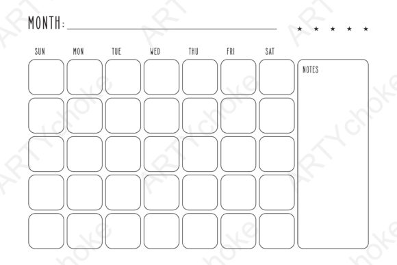 Monthly Calendar. SVG File for Cricut Graphic Illustrations By artychoke.design