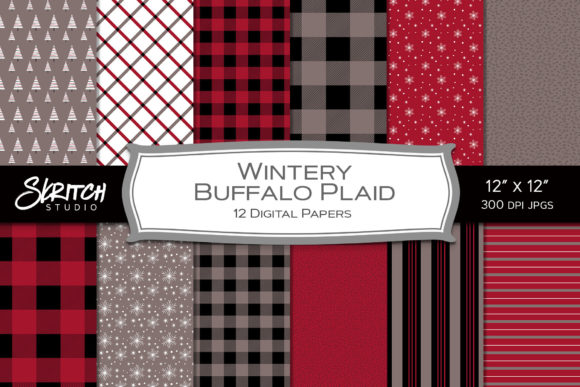 Wintery Buffalo Plaid Red and Gray Set Graphic Patterns By skritchstudio