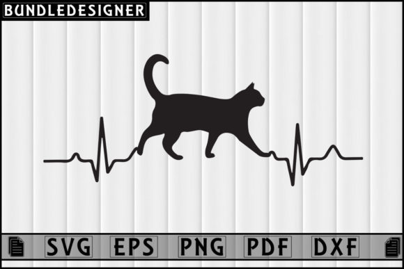 Cat with Heart Rate Vector for T-shirt Graphic Print Templates By BundleDesigner