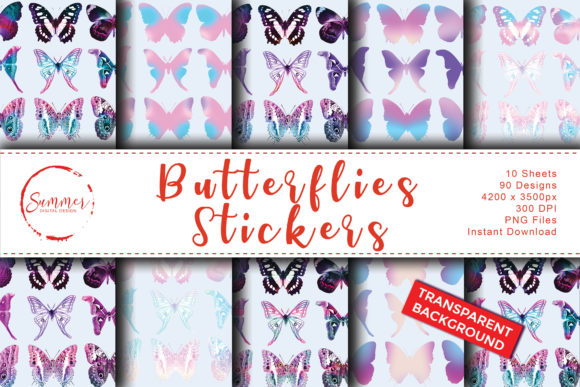 Pastel Unicorn Butterfly Sticker Sheets Graphic Crafts By Summer Digital Design