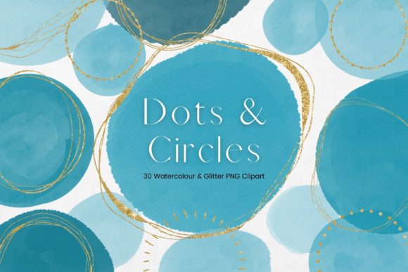 Blue Watercolour and Gold Circles Graphic Illustrations By Pixafied