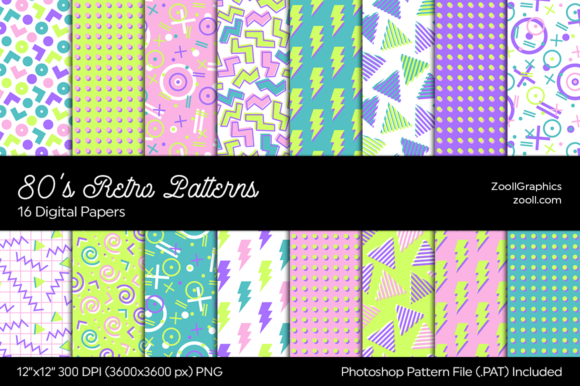 80's Retro Light Patterns Digital Papers Graphic Patterns By ZoollGraphics