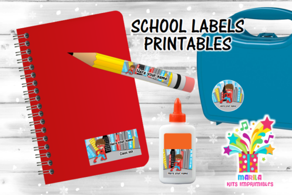 Super Hero School Labels Printables #2 Graphic Print Templates By Marila Designs