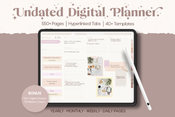 Neutral Undated Yearly Digital Planner Grafik Druck-Vorlagen Von Felicia Notes