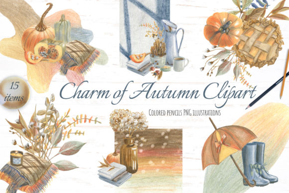Autumn Floral Clipart. Retro Decor. Grafika Ilustracje do Druku Przez Art Garden
