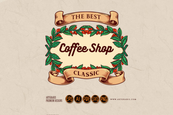 Coffee Shop Classic with Vintage Ribbon Graphic Illustrations By artgrarisstudio