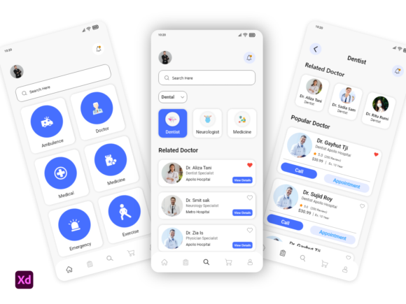 Medical Mobile UI KIT – Doctor App Graphic UX and UI Kits By ordainit