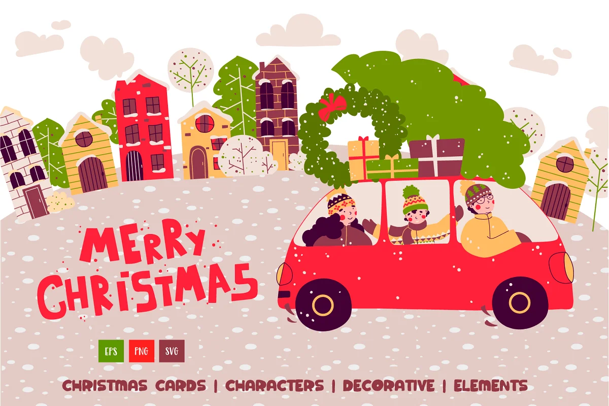 Merry Christmas - Family Cards Graphic Illustrations By LaVika