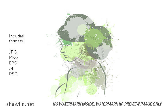 Watercolor Woman Portrait Side View Graphic Illustrations By shawlin
