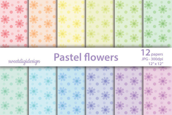Flowers Pastel Digital Paper, Soft Color Graphic Patterns By sweetdigidesign