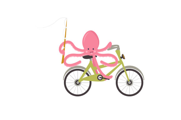 Octopus Riding a Bicycle with a Fishing Pole Designs & Drawings Craft Cut-bestand Door Creative Fabrica Crafts