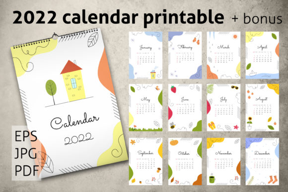 Printable Calendar 2022 Year. Planner Gráfico Plantillas de Impresión Por ollyta