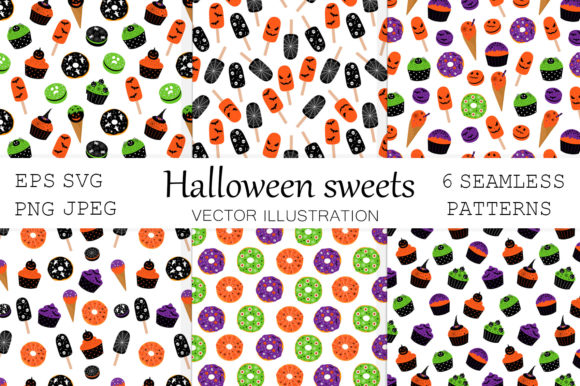 Halloween Food Pattern. Dessert Pattern Afbeelding Papieren Patronen Door shishkovaiv