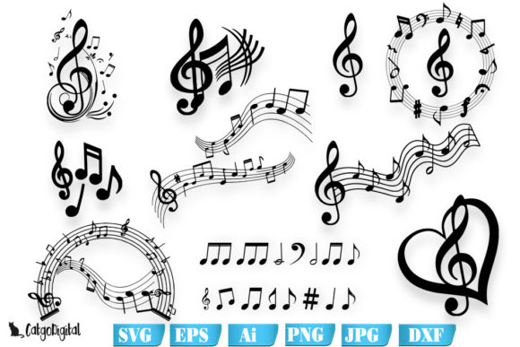 Music Notes Silhouettes SVG Files Graphic Crafts By CatgoDigital