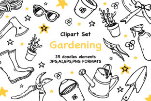 Gardening Doodle Clipart Set. Vector Gráfico Ilustraciones Imprimibles Por OlyaGutArt 1