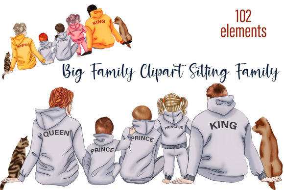 Family Clipart, Custom Family Portrait Graphic Illustrations By ElenaZlataArt
