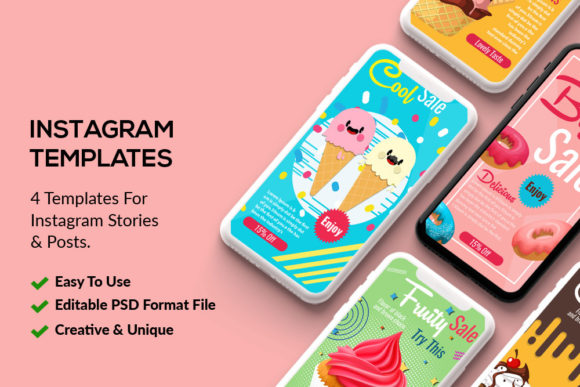 Ice Cream Instagram Stories & Posts Graphic Print Templates By Leza Sam