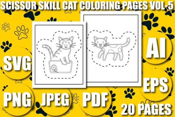 SCISSOR SKILL CAT KDP PAGES VOL-5 Illustration Pages et livres de coloriage pour enfants Par Nandi Store