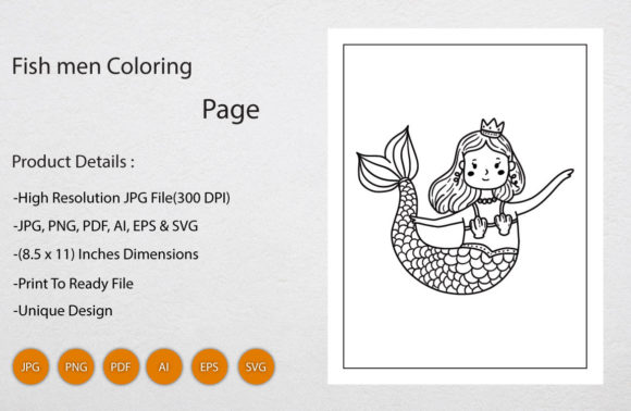 Fish Men Coloring Book Page KDP Interior Gráfico Páginas y libros para colorear Por ordainit