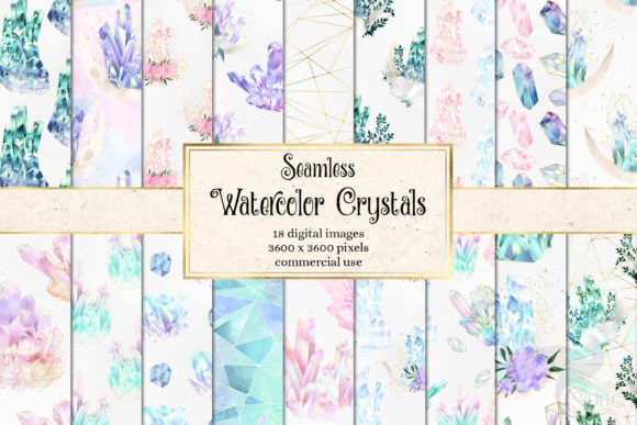Watercolor Crystal Digital Paper Grafica Texture di Carta Di Digital Curio