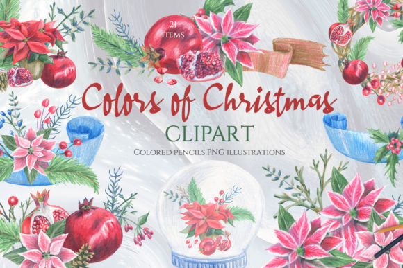 Colors of Christmas. Clipart Gráfico Ilustraciones Imprimibles Por Art Garden