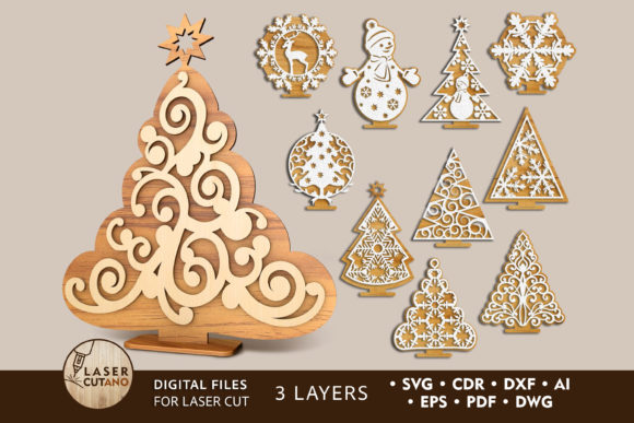 Bundle Christmas Trees Laser Cut Files Grafica Natale 3D Di LaserCutano