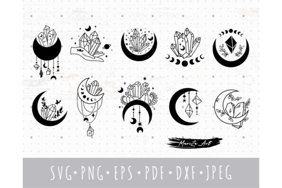 Crystal Mystical Moon SVG Bundle Gráfico Ilustraciones Imprimibles Por MySpaceGarden