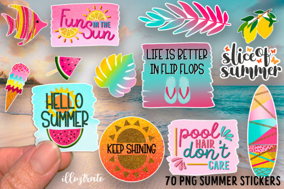 Printable Summer Stickers - July Sticker Graphic Crafts By illuztrate