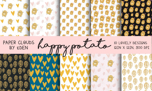 Happy Potato Digital Paper Bundle Graphic Patterns By Paper Clouds Studio