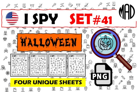I SPY Halloween Activity 4 Pages SET #41 Graphic Print Templates By Marina Art Design
