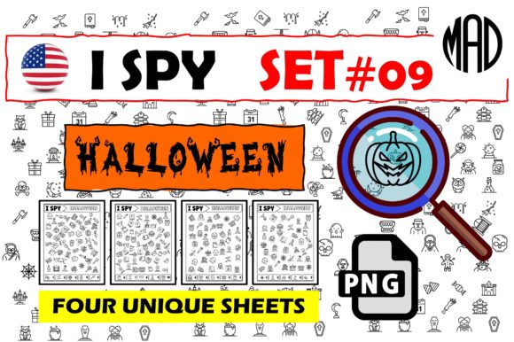 I SPY Halloween Activity 4 Pages SET #9 Graphic Print Templates By Marina Art Design