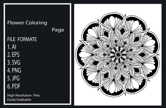 Flower Coloring Page KDP Interiors Gráfico Páginas y libros para colorear Por ordainit
