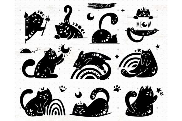 Celestial Black Peeking Cat SVG Bundle Grafik Druckbare Illustrationen Von MySpaceGarden