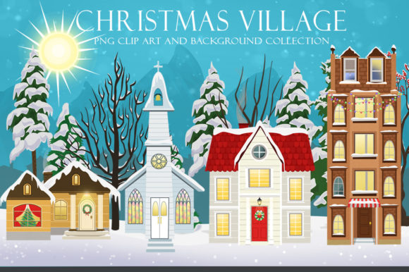 Christmas Village Graphics Collection Illustration Illustrations Imprimables Par Dapper Dudell